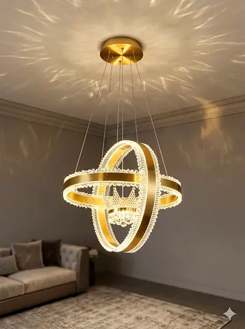 Modern Gold LED Crystal Orbit Chandelier - Pendant Light