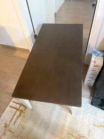 Solid wooden dining table / work table - dark top, white legs