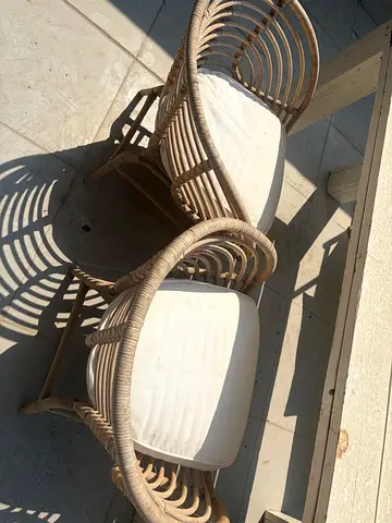 Set of 2 rattan wicker outdoor chairs with cushions