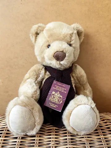 Soft Beige Plush Teddy Bear with Scarf - excellent Condition