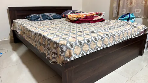 Solid wood queen bed frame with headboard - dark finish (Mattess not included)