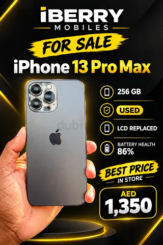 iPhone 13 Pro Max 256GB — Used, LCD Replaced, Battery 86% — AED 1,350