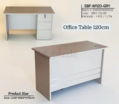 Grey Office Desk 120cm with 3-Drawer Pedestal - 120x60x75 cm