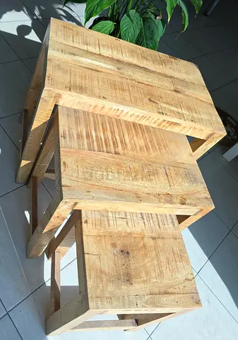Set of 3 Rustic Mango Wood Nesting Tables
