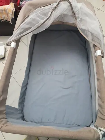 Used Baby Bassinet / Cradle with Canopy - Beige/Grey