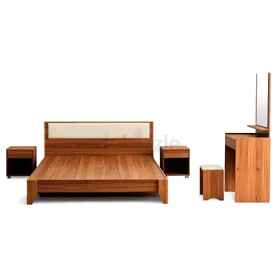 Wooden Platform Bed with Nightstands and Dressing Table - Modern Set/ Mattress included