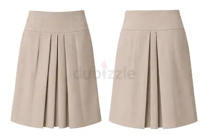 Beige Pleated A-Line Midi Skirt