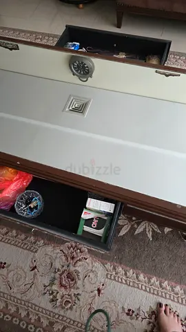 Wooden entertainment TV unit with storage shelves - good condition