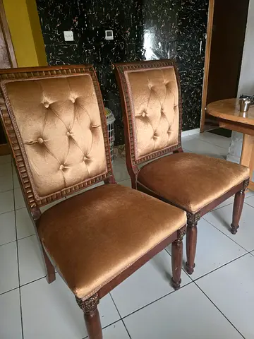 Pair of classic tufted dining chairs in brown velvet 3 chair for 300 aed