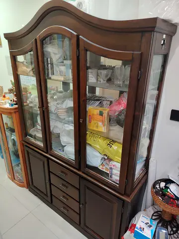 Large Dark Wood Display Cabinet / China Cabinet with Glass Doors
