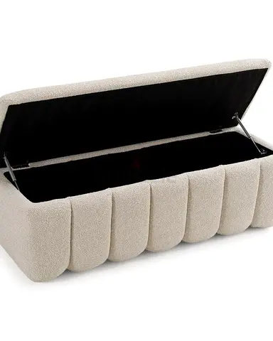 Upholstered Storage Ottoman Bench with Soft Beige Fabric