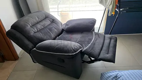 Comfortable Gray Fabric Recliner Armchair - Good Condition