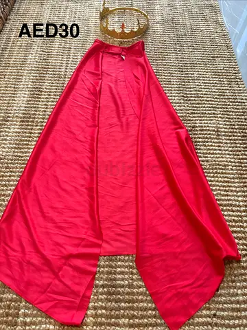 Red satin cape / shoulder drape and crown one size