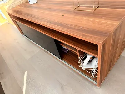 Wooden TV Entertainment Unit with Glass Door and Storage
