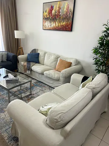 Used 3+2 Seater Cream Fabric Sofa — Comfortable Everyday Use