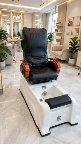 Professional Black Leather Pedicure Spa Chair with Wooden Armrests