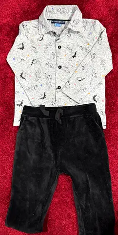 ANDY & EVAN - Baby/toddler long sleeve shirt and black velour pants set (12 - 18 months)