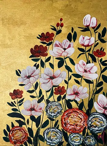 Hand-painted Floral Artwork on Gold Background