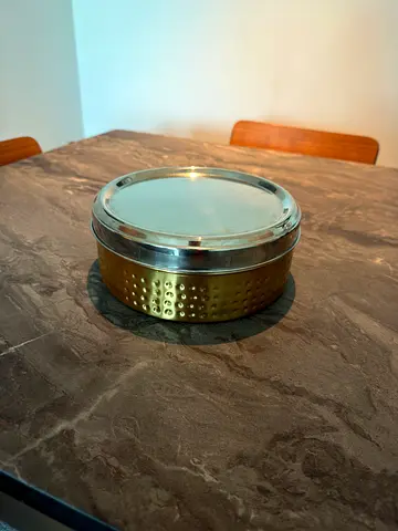 Small brass + stainless steel masala box with lid