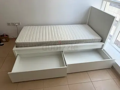 IKEA Malm single size storage bed frame with IKEA mattress Available in excellent condition Two st