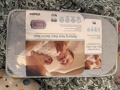 Giggles Sleeping Nest Baby Bed - Light Grey, Like New