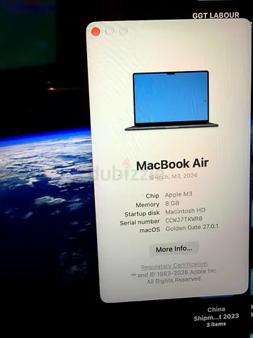 Apple MacBook Air 15-inch M3 (2024) - 8GB RAM, 256GB SSD