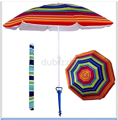 Portable Beach Umbrella with Sand Anchor - Striped Multicolor