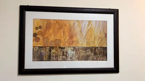 Framed Abstract Mixed-Media Wall Art (Brown Frame, 1 Panel)