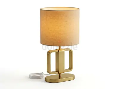 Brass Table Lamp with Beige Fabric Shade - Modern Bedside Lamp