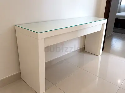White Console Table with Glass Top - Minimalist Hallway Table