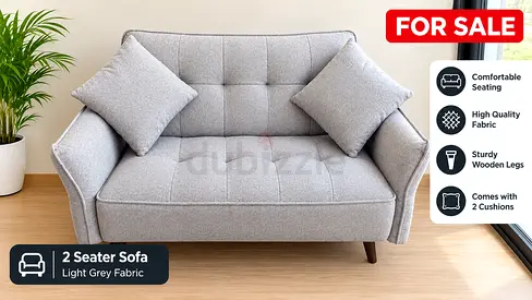 Light Grey 2-Seater Fabric Sofa - Compact and Comfortable