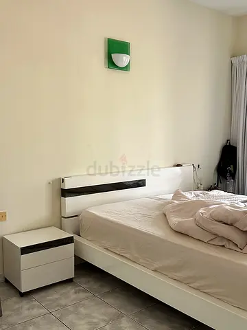 White King-Size Bed with Mattress & Matching Bedside Table