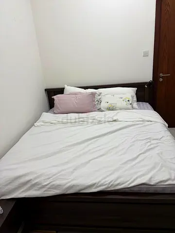 Home center Queen wooden bed frame with storage - good condition