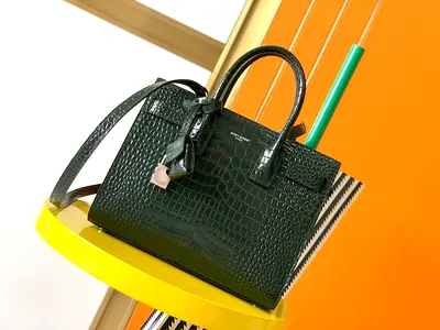 Saint Laurent Sac De Jour Baby Bag in Green Crocodile Embossed Leather