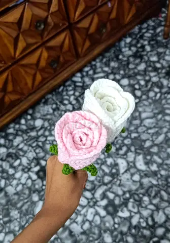 Handmade Crochet Rose Pair - Pink & White