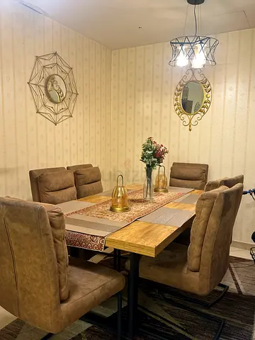 6-seater dining wooden table with upholstered chairs - great condition