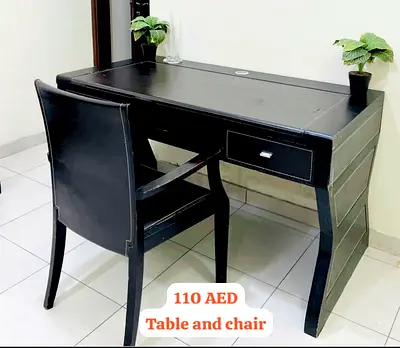 Black Wooden Desk with Leather Chair - Set (Good Condition)
