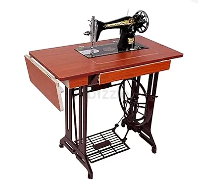 Vintage treadle sewing machine table with working pedal