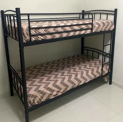 Metal Bunk Bed Frame with Two Single Mattresses - Good Condition