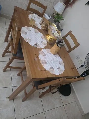 Solid Wood 4-Seater Dining Table with Chairs - Light Oak Finish
