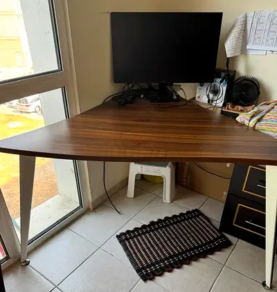 Corner Wooden Office Desk — Compact L-shaped Workstation
