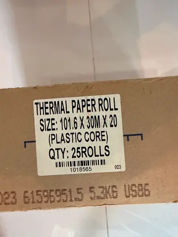 Zebra Thermal Paper Rolls - 101.6 x 30m (Plastic Core) - Box of 25