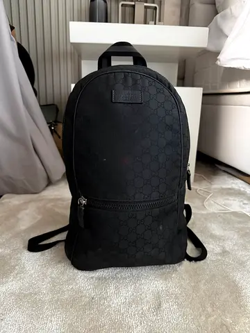 GUCCI Black designer monogram backpack - compact daily backpack