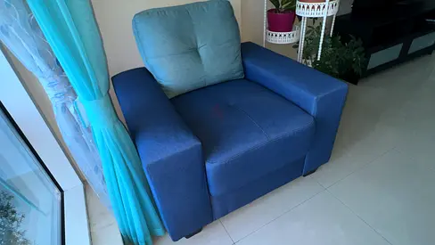 Blue Fabric Sofa set - Good Condition with minor fabric sewing torn apart
