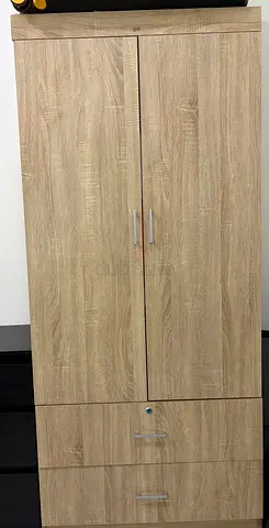 Light Oak 2-Door Wardrobe with 2 Drawers - Good Condition