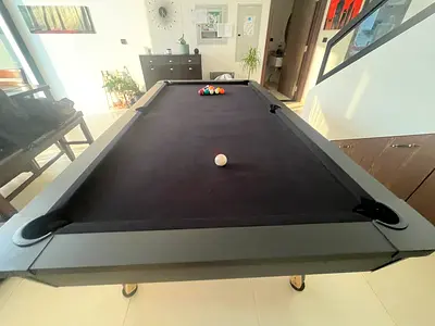 8ft Modern Pool Table with Black Felt — Good Condition