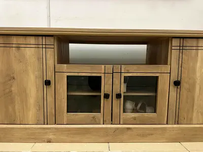 Wooden TV stand with Glass Doors - Good Condition