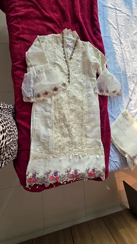 White embroidered women's pakistani suit with pant and dupatta brand new
