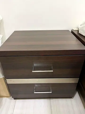 Home Center Dark Wood 2-Drawer Bedside Nightstand - Good Condition