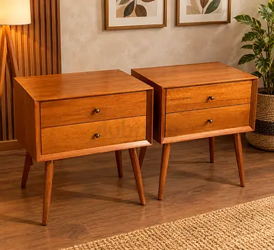 Pair of Mid-Century west elm Wooden Bedside Tables / Nightstands - Good Condition